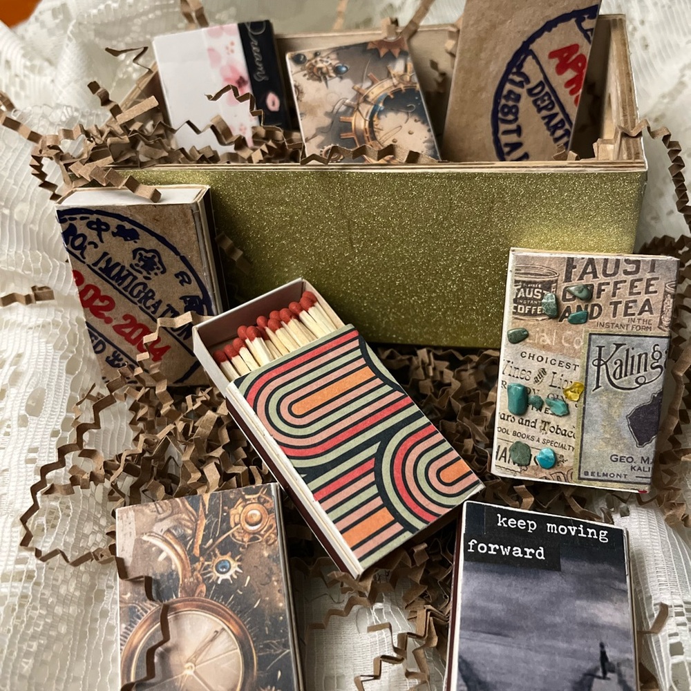 Vintage Style Matchbox Set with Gold Box